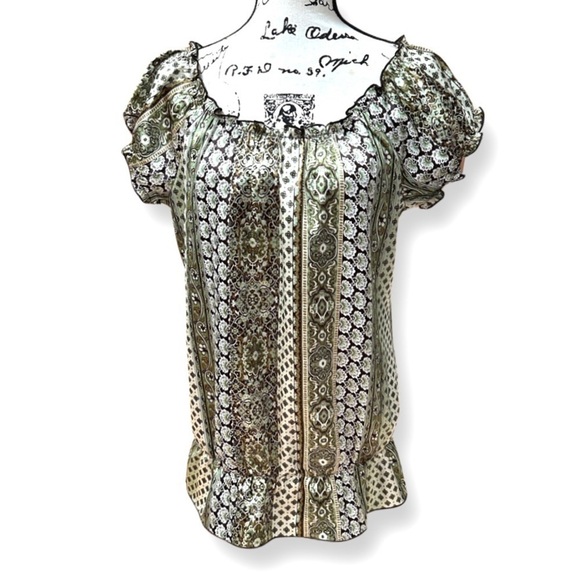 CATO Paisley Ruffled Short Sleeve Blouse Size S - Picture 1 of 7